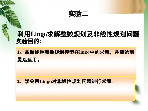 实验二、利用Lingo求解整数规划及非线性规划问题【优质PPT】