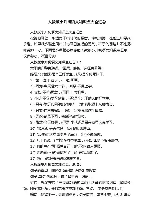 人教版小升初语文知识点大全汇总