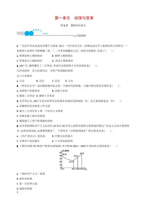 北师大版福建专版2019年春九年级历史下册第一单元动荡与变革1俄国向何处去升级演练