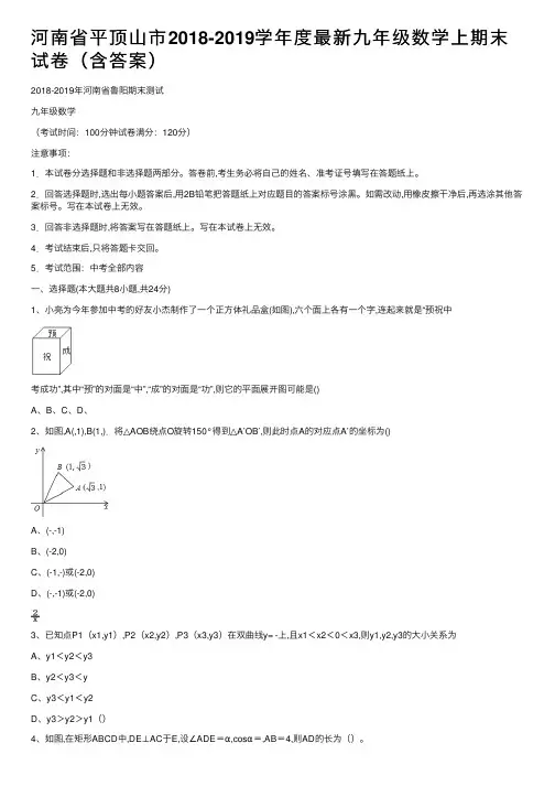 河南省平顶山市2018-2019学年度最新九年级数学上期末试卷（含答案）