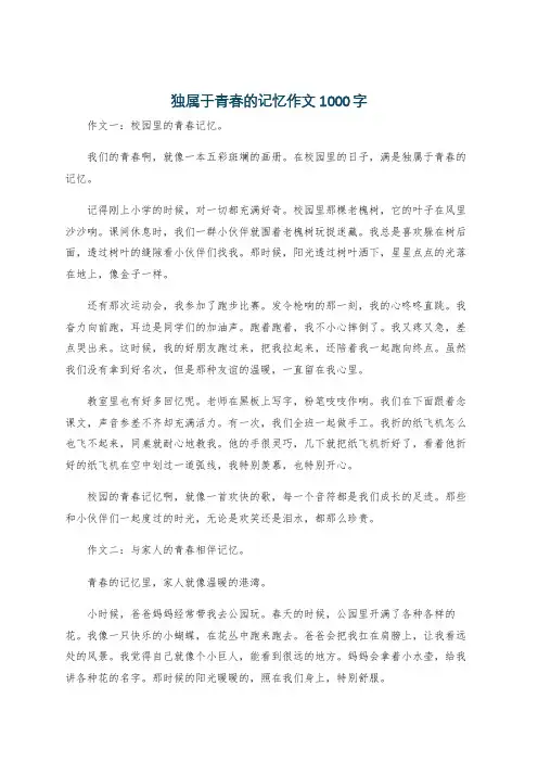 独属于青春的记忆作文1000字