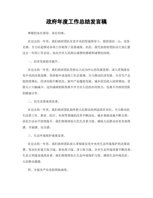 政府年度工作总结发言稿