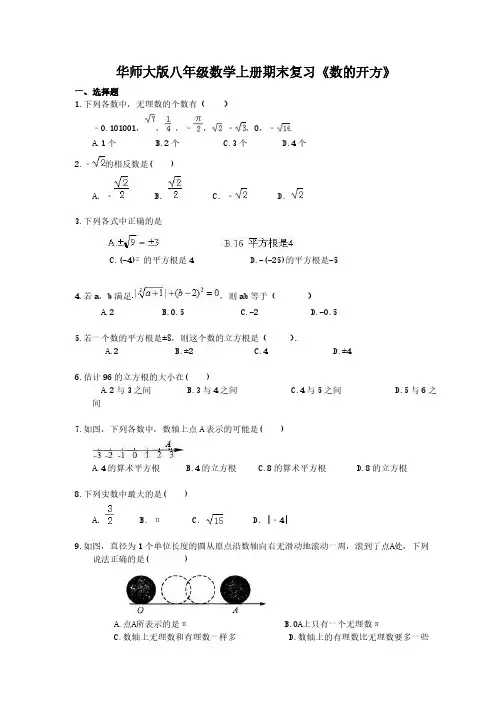 2020华师大版八年级数学上册期末复习《数的开方》(含答案)
