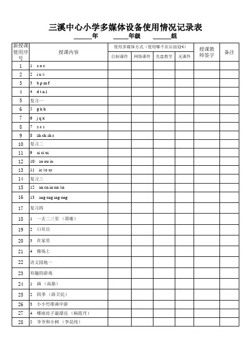 (一年级上册语文)多媒体设备使用情况登记表