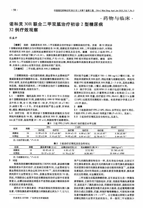 诺和灵30R联合二甲双胍治疗初诊2型糖尿病32例疗效观察