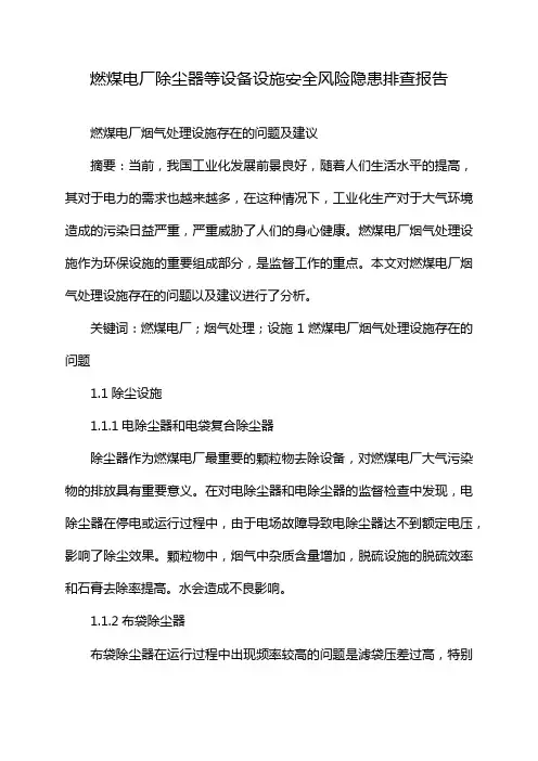 燃煤电厂除尘器等设备设施安全风险隐患排查报告