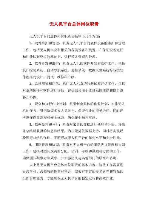 无人机平台总体岗位职责