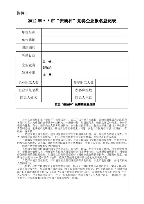 安康杯竞赛主要成绩