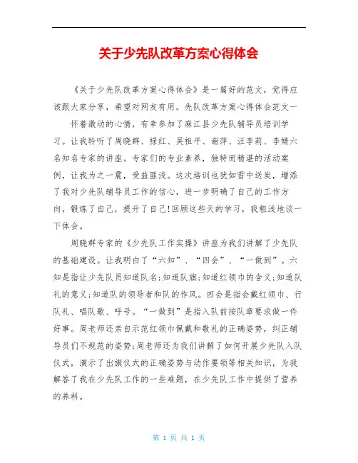 关于少先队改革方案心得体会