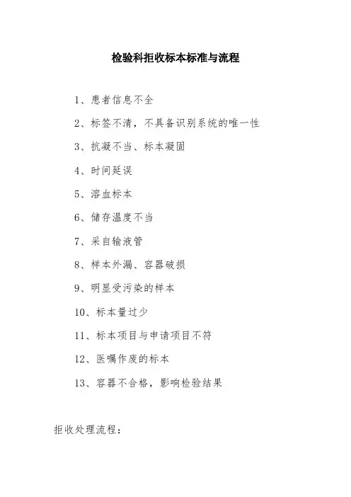 检验科拒收标本标准与流程