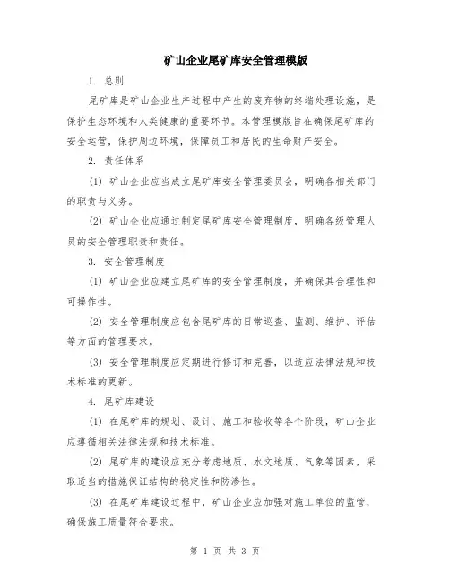 矿山企业尾矿库安全管理模版