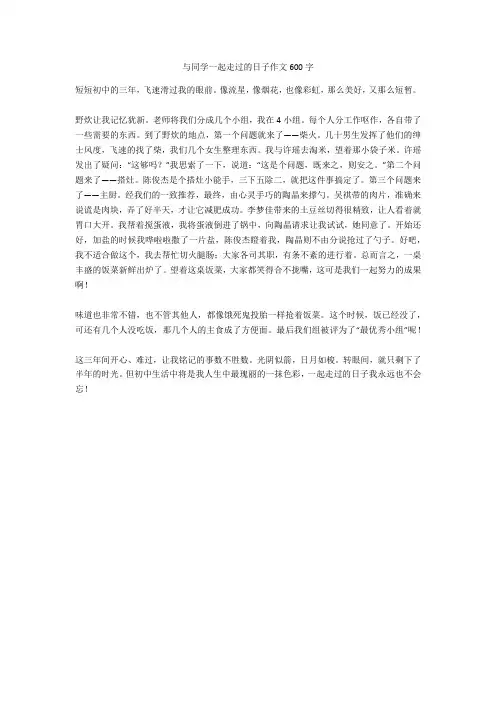 与同学一起走过的日子作文600字正式版