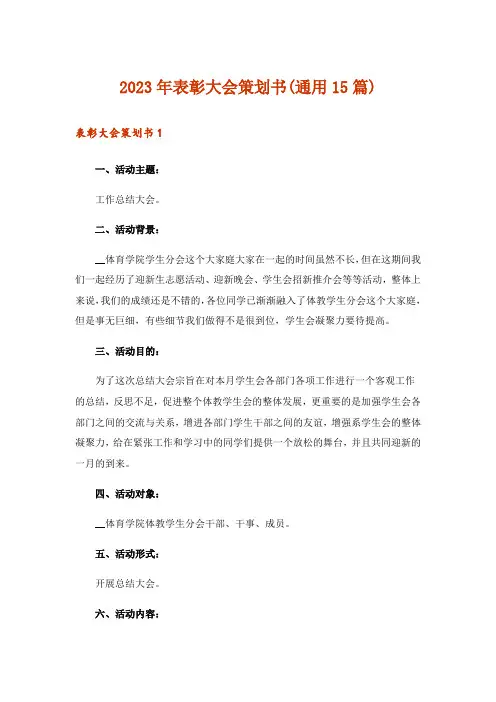 2023年表彰大会策划书(通用15篇)
