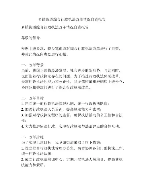 乡镇街道综合行政执法改革情况自查报告
