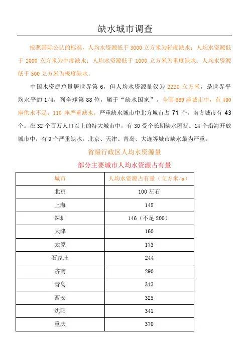 缺水城市调查