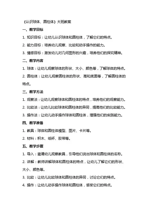 《认识球体、圆柱体》大班教案
