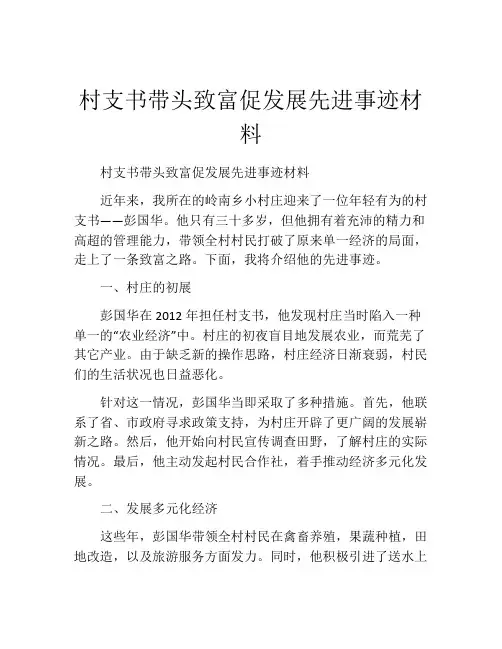 村支书带头致富促发展先进事迹材料