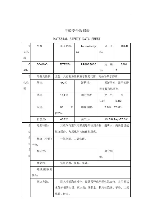 甲醛安全数据表