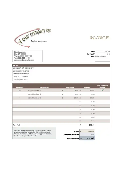 INVOICE Tempate 商业发票样本格式