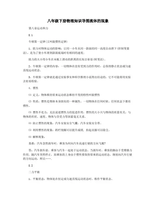 八年级下册物理知识导图流体的现象