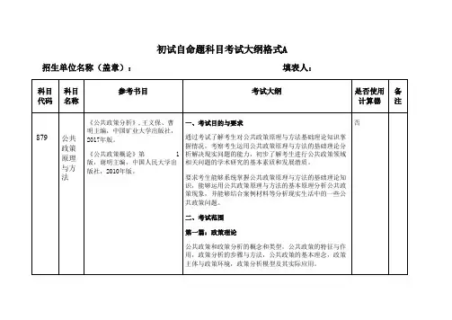 中国矿业大学(北京)879公共政策原理与方法2020年考研专业课初试大纲
