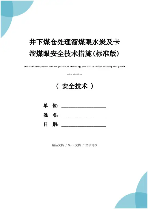 井下煤仓处理溜煤眼水炭及卡溜煤眼安全技术措施(标准版)