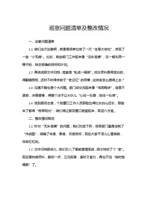 巡察问题清单及整改情况