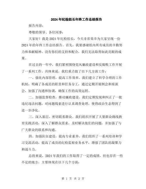 2024年纪检组长年终工作总结报告