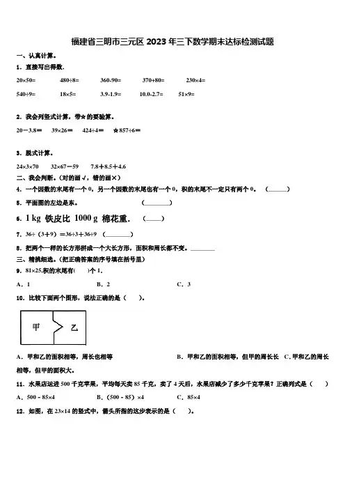 福建省三明市三元区2023年三下数学期末达标检测试题含解析