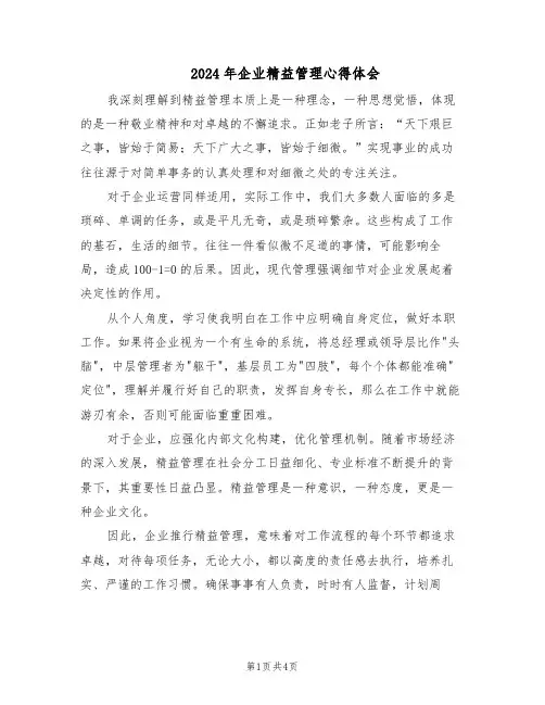 2024年企业精益管理心得体会（3篇）