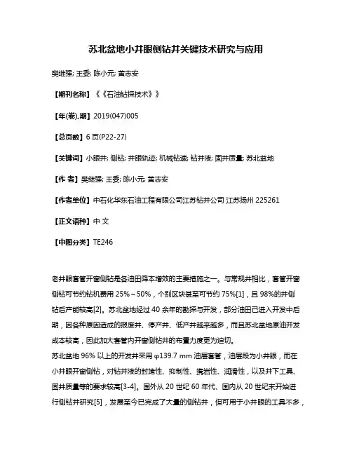 苏北盆地小井眼侧钻井关键技术研究与应用