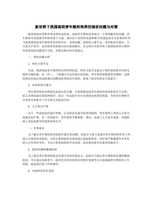 新形势下我国高校青年教师培养的现状问题与对策