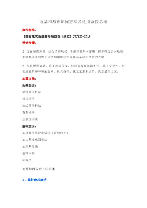 地基和基础加固方法及适用范围总结
