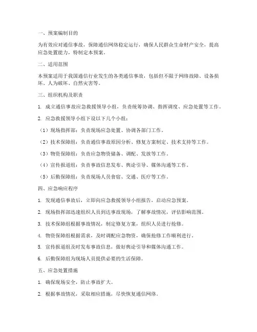 通信事故应急救援预案模板