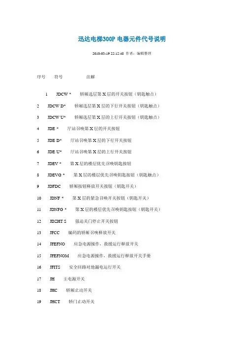 迅达电梯300P电器元件代号说明