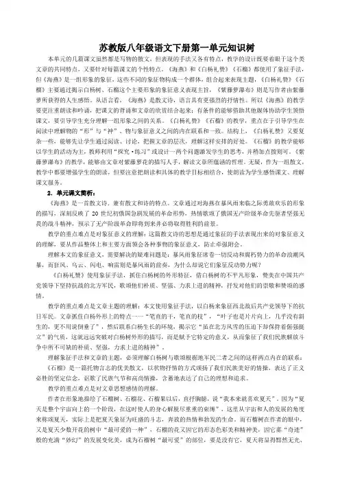苏教版八年级语文下册第一单元知识树