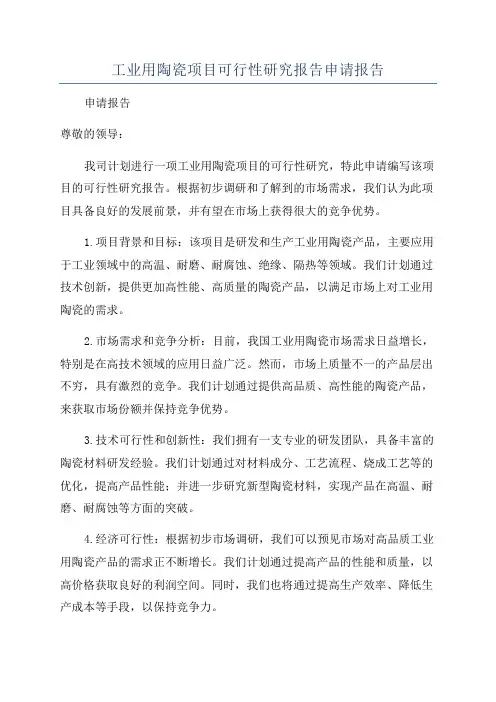 工业用陶瓷项目可行性研究报告申请报告
