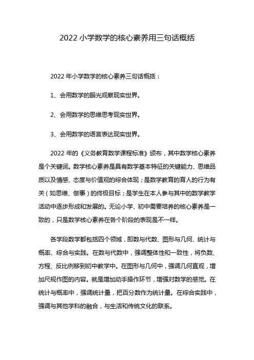 2022小学数学的核心素养用三句话概括