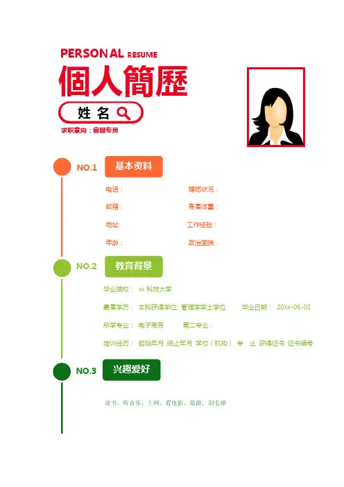 客服专员简历模板