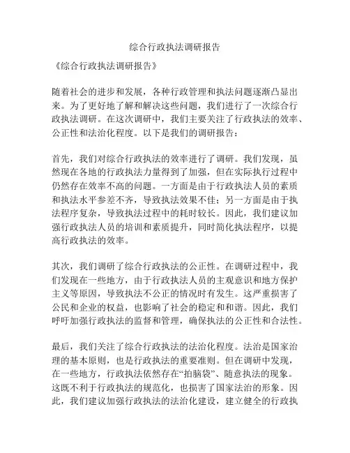 综合行政执法调研报告