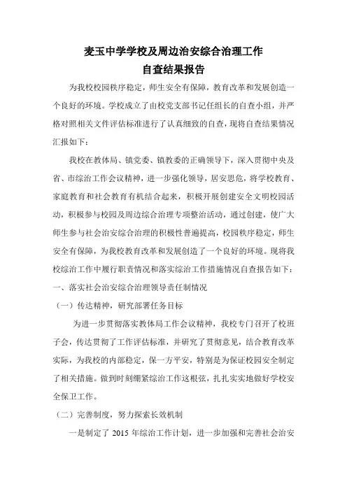 周边治安综合治理工作自查结果报告