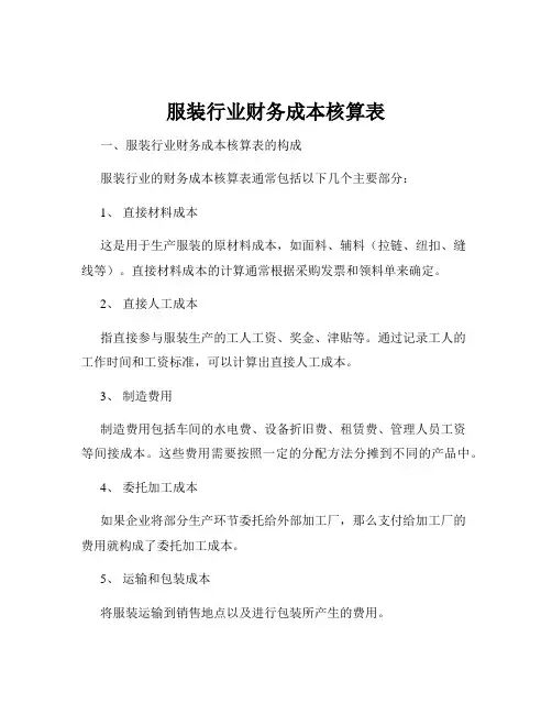 服装行业财务成本核算表