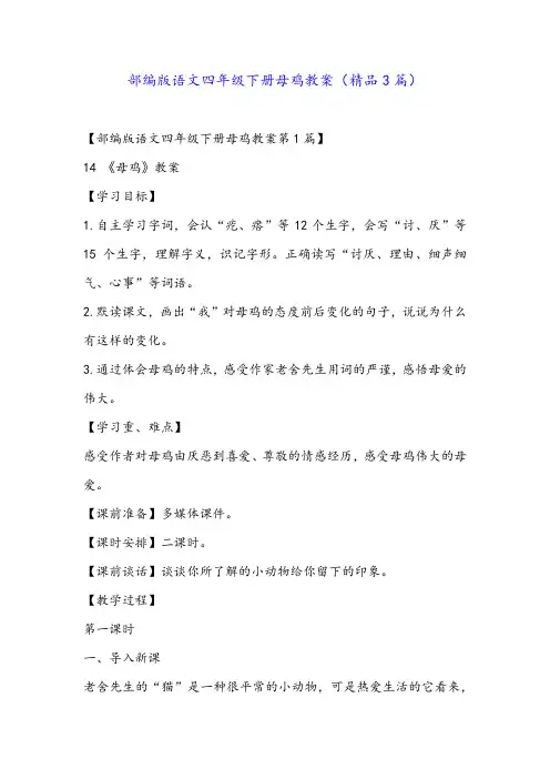 部编版语文四年级下册母鸡教案(精品3篇)