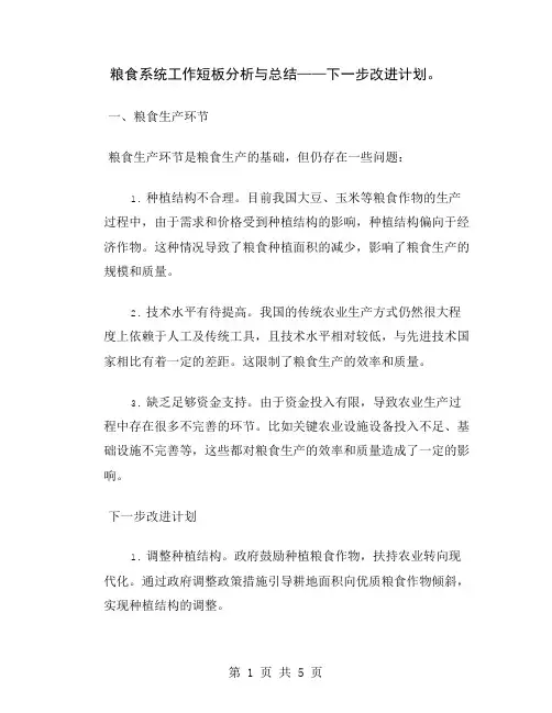 粮食系统工作短板分析与总结——下一步改进计划