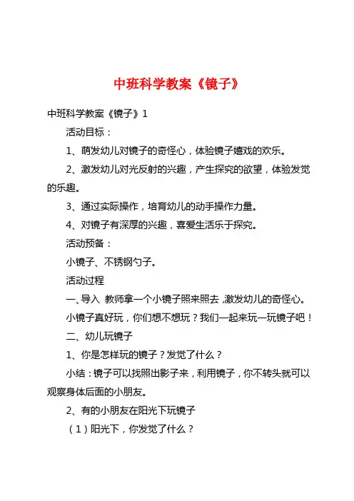 中班科学教案《镜子》