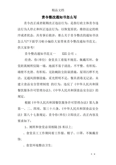 责令整改通知书怎么写