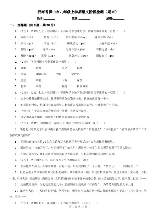 云南省保山市九年级上学期语文阶段检测(期末)
