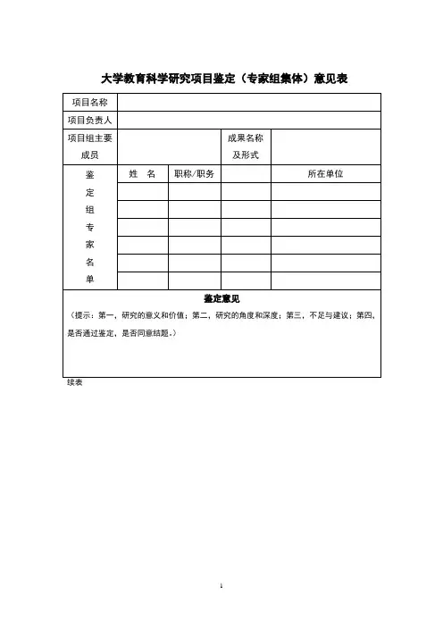 【新版】大学教育科学研究项目鉴定(专家组集体)意见表 模板