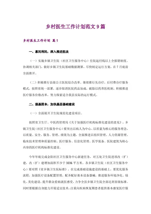 乡村医生工作计划范文9篇