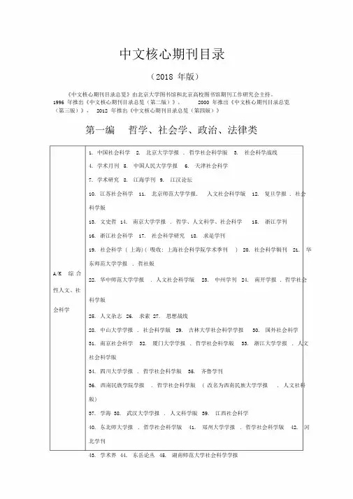2018年最新最权威全国核心期刊目录文件.doc